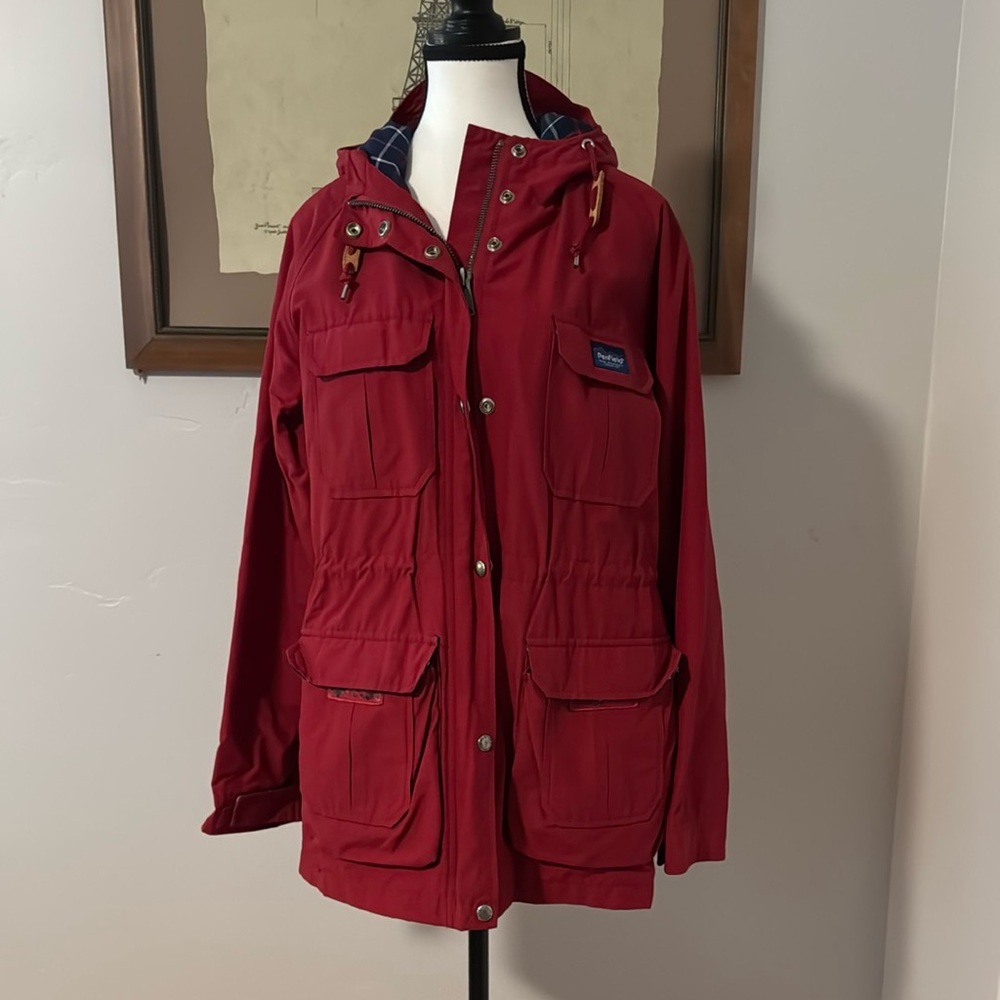 Penfield Red Utility Rain Jacket with Textured Fabric and Shirt Collar